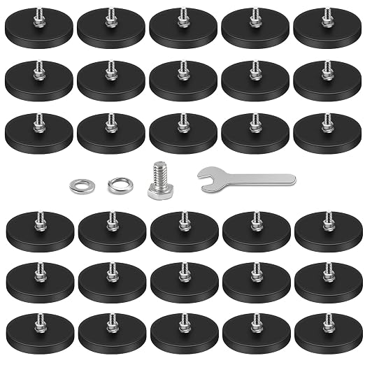 DIYMAG 1/4 inch Rubber Coated Magnets for Camera, 30Pcs Adhesive Power 30LBS Anti-Scratch Neodymium Strong Large Magnet Base Hold The Base of Light bar 1.69 Inch with Threaded Studs