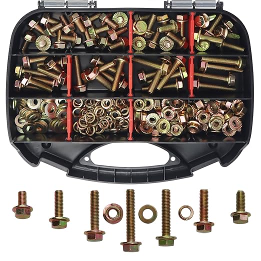 214pcs Grade 10.9 Metric Flange Bolts Assortment Kit, M8x1.25 Bolts (16-45mm), Metric Bolts and Nuts Assortment, Hex Bolt and Nut Washers Kit, Yellow Zinc Plated