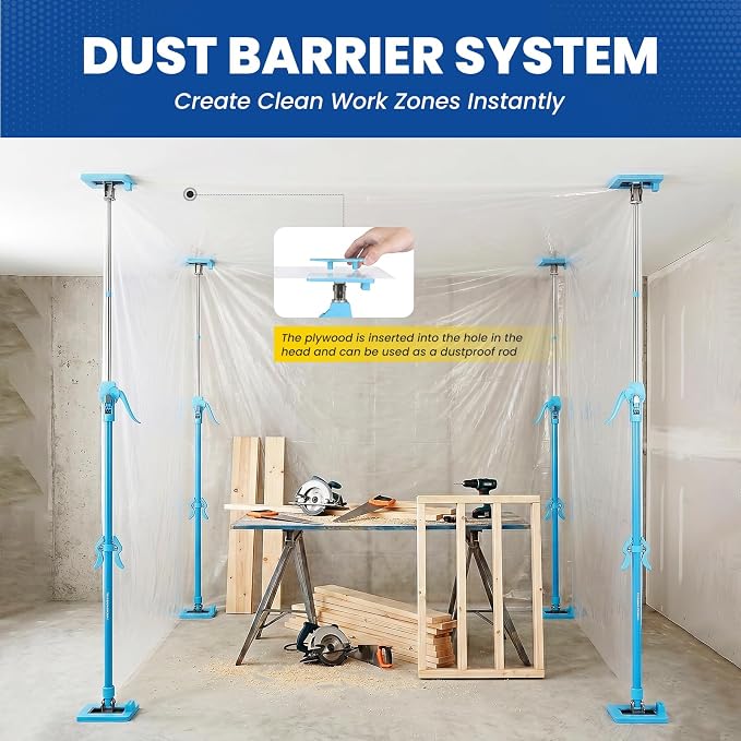 Cabinet Jacks for Installing Cabinets, 48.4"-118" Heavy Duty Adjustable Support Pole with 2-Way Adjust & Dual-Speed Lift, 3rd Hand System for Drywall Lift, Dust Barrier Poles & Ceiling