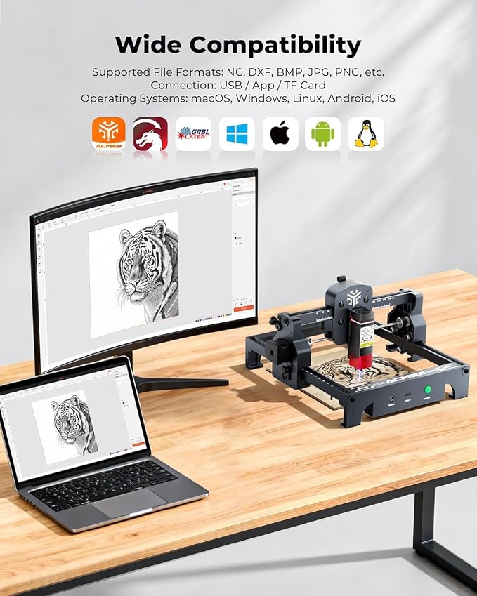 ACMER S1 Laser Engraver 2500mW, Compact Desktop Engraving & Cutting Machine for DIY Crafts, Small Business & Makers, 130×130mm Work Area, 0.04mm Detail Engraving for Wood, Acrylic