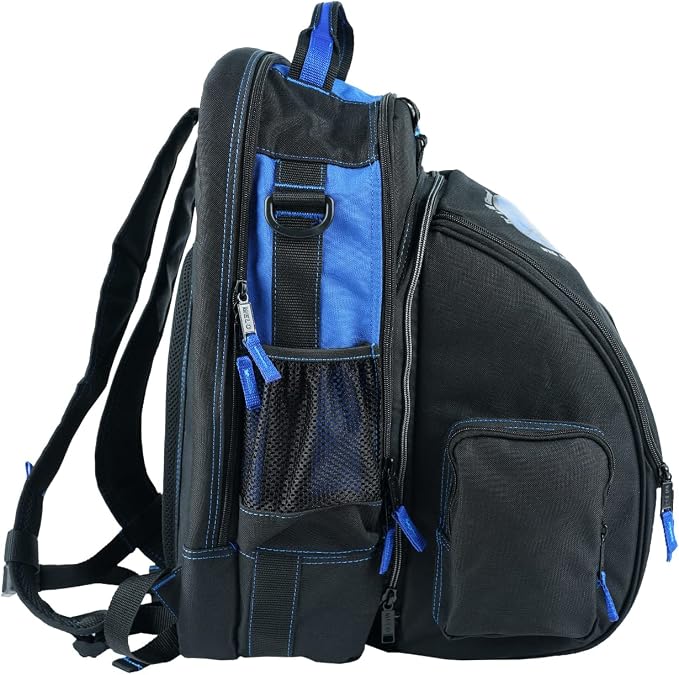 MELOTOUGH Electrician Tool Bag Welding Tool Backpack with Helmet Catch Heavy Duty Tool Organizer Bag for Electrician, Carpenter,Tradesman,Construction,HVAC,Welder (Blue)
