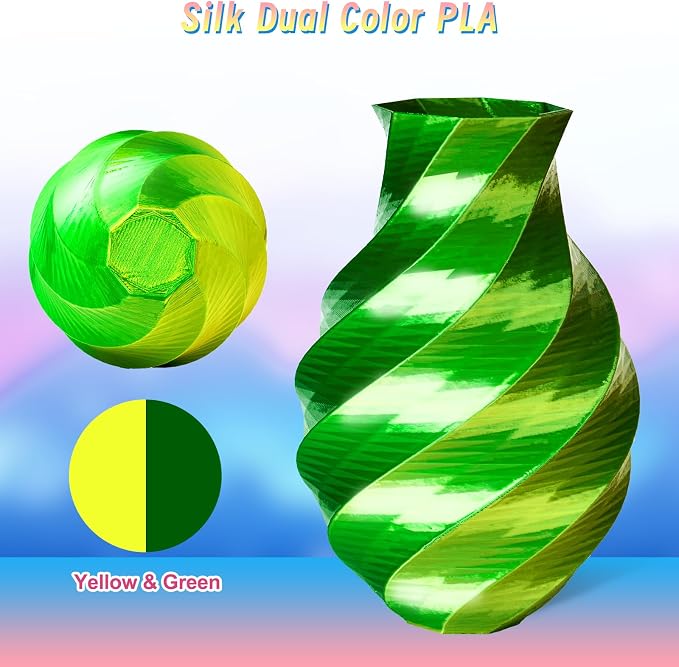 ERYONE PLA Filament 3D Printer Filament Multicolor 1.75mm +/- 0.03mm, PLA Filament 250g Spool, Silk Dual Color Yellow Green
