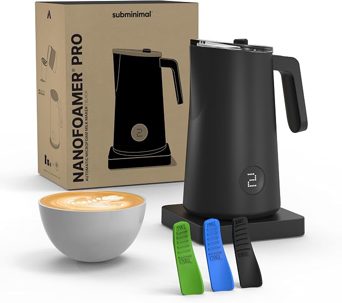 Subminimal NanoFoamer Milk Foamer Pro Gen-2 – Revolutionary Hands-Free Microfoam Maker for Cafe-Quality Foam, Coffee Bar Accessories for Dairy & Plant-Based Milk – US Plug Type