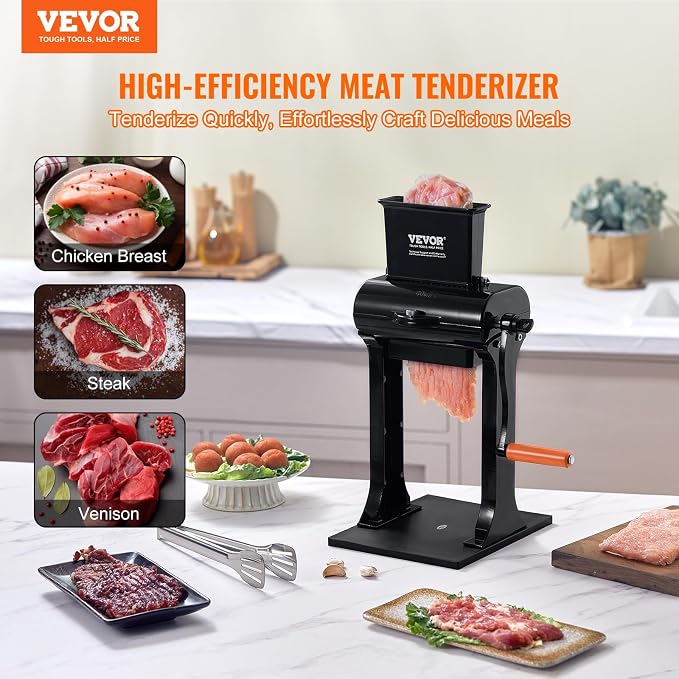 VEVOR Commercial Meat Tenderizer, Heavy Duty Stainless Steel Meat Tenderizer Machine, Quick and Easy Manual Operation Kitchen Tool, 5.8" Feed Port for Beef, Turkey, Chicken, Pork, Steak, and Fish