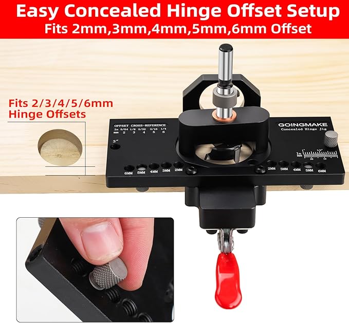 GOINGMAKE Metal Concealed Hinge Jig with Quick Clamp and Dust Vacuum Adapter - 35mm Cabinet Hinge Drilling Jig for Woodworking Door Cabinet Hinges Mounting Tool