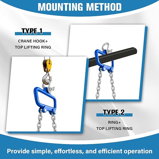 Chain Drum Lifter 2200 lbs Capacity Vertical Drum Barrel Clamp with Self-Locking Hook 1-Ton Lifter for 30-55 Gallon Drums Industrial Lift for Chemical Construction