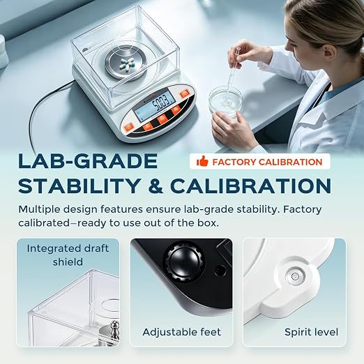 Bonvoisin Analytical Balance 500 gram x 0.001g High Precision Lab Scale Accurate Scientific Laboratory Electronic Scale 1 Milligram Digital Jewelry Weighing Scale with Windshield (500g, 0.001g)