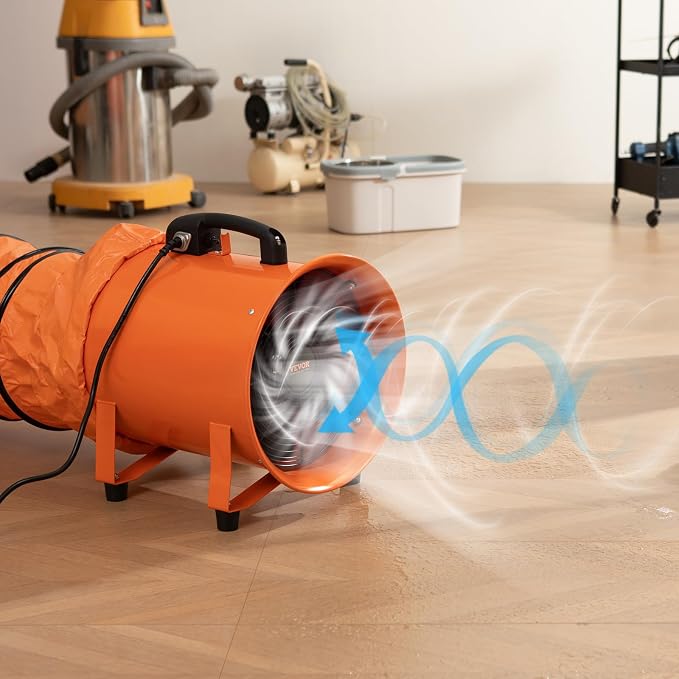 VEVOR Air Mover Blower Fan 10 Inch, 1893CFM 380W with 16.4ft Flexible Duct, Industrial Portable Ventilator Blower/Exhaust