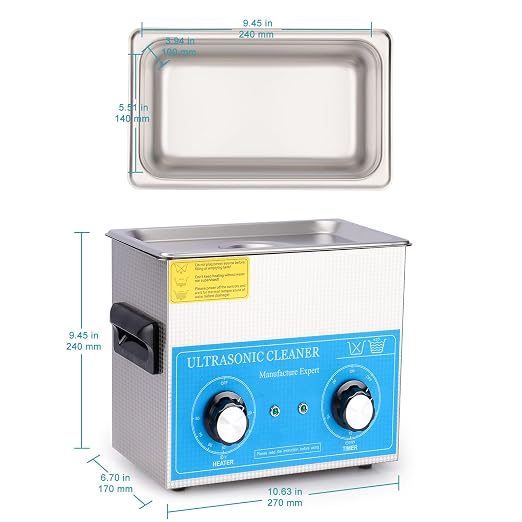 stonylab Ultrasonic Cleaning Machine, 304 Stainless Steel All-Purpose Ultrasonic Washing Device with Mechanic Control Panel of Heating and Timer for Laboratory 40kHz 110V, 3.2 L