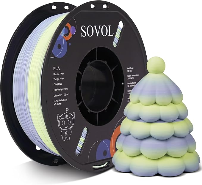 Sovol 3D Printer Matte Multicolored Fast Change Rainbow PLA 1kg (2.2 lbs) Spool 3D Printing Materials, Dimensional Accuracy +/- 0.03 mm, 1.75 mm, Matte Sea Salt