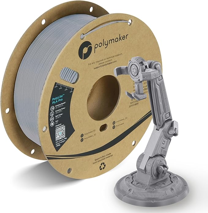 Polymaker PLA PRO Filament 1.75mm 1kg, Tough & High Rigidity Grey 3D Printing Filament, PolyLite PLA PRO High Speed, Print with Most 3D Printers