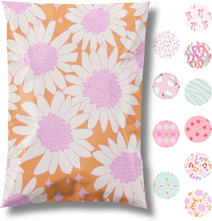 Pretty Package Store Poly Mailer 14.5x19, Pink Blooms Flowers, 100 Pack | Heavy Duty, Waterproof, Self Seal, Tear Resistant, Shipping Bags for Small Business Packaging, Bulk Mailing Envelopes