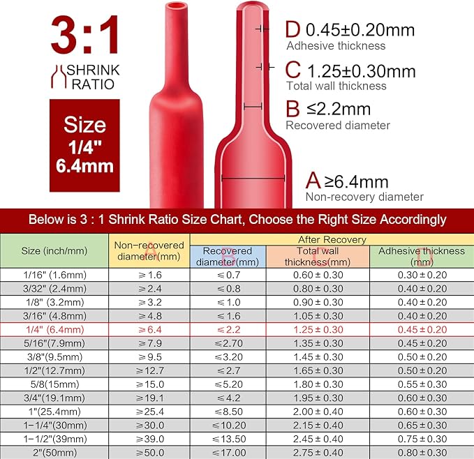 Chanzon 3:1 Ratio - 80ft Roll - Heat Shrink Tubing 1/4" (6.4mm) - Marine Grade Waterproof Adhesive Lined - (25M Total Length) Red Polyolefin Sleeving Wrap Shrinking 3 to 1 Ratio 1pcs