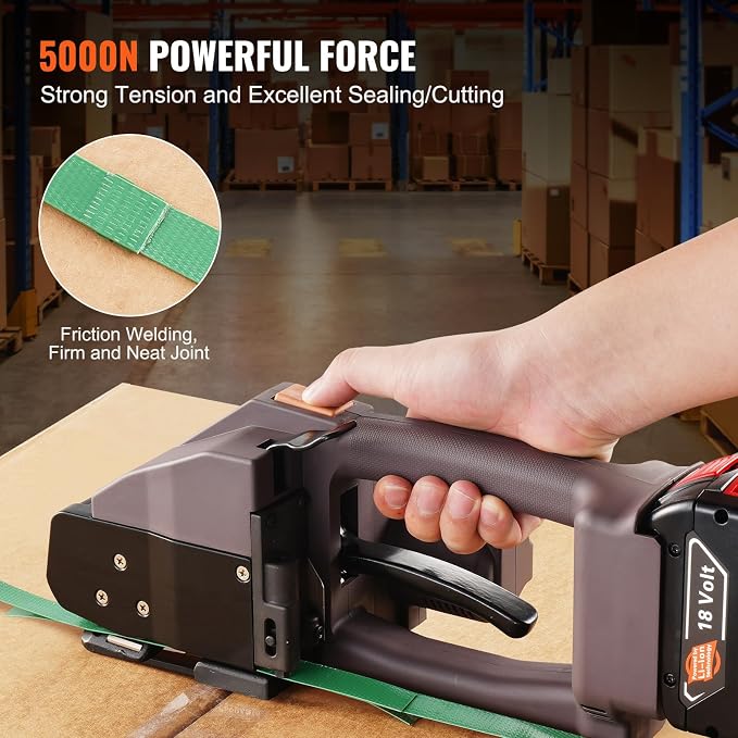 VEVOR Electric Strapping Machine, for 0.39"-0.75" PP PET Straps, Portable Electric Banding Tool with Digital Display, 2 x 4000mAh Battery Powered Automatic Strapping Tool for Packaging Box Pallet