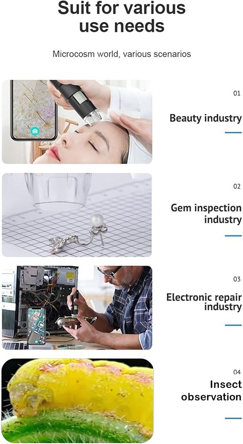 USB Digital Microscope, 50x-1600x Magnification Handheld, 1920P HD 8 LED Lights, Portable Pocket Microscope, Compatible with iOS and Android Devices, +2MP Magnifier Camera, No PC Support