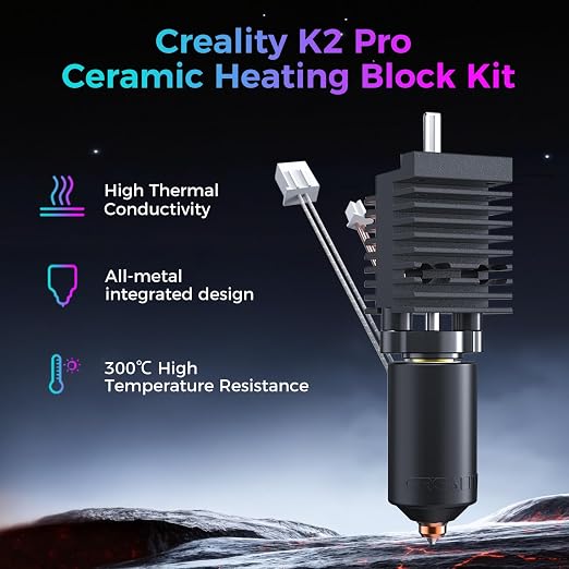 Creality K2 Pro Ceramic Heating Block Hotend Kit, Official Unicorn Quick Swap Nozzle Kit, 300°C High Temperature Resistant, Original All-Metal Integrated Design Kit for Creality K2 Pro 3D Printers