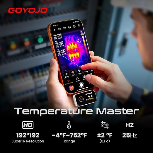 GOYOJO Thermal Imaging Camera for Android/iphone 15/16/17 iOS Series 192x192 IR Resolution– Water Leak Detection HVAC Electrical Plumbing, Automotive Repair, Home Inspection, DIY-USB-C Infrared Imager