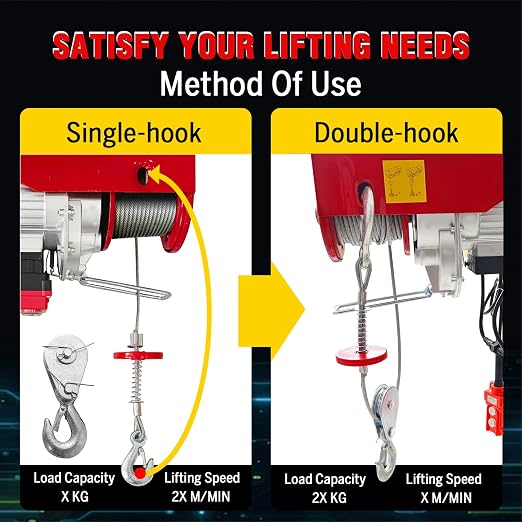 Electric Hoist 2 in 1,1760lbs Electric Hoist Winch with 98ft Wireless Control&Wired Remote Control,110v Electric Hoist 59ft/29.5ft Lifting Height for Garage Warehouse Factory,Single/Double Slings
