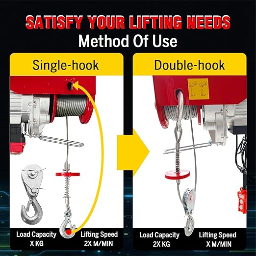 Electric Hoist 2 in 1-440lbs Electric Hoist Winch with 98ft Wireless Control&Wired Remote Control,110v Electric Hoist 59ft/29.5ft Lifting Height for Garage Warehouse Factory,Single/Double Slings