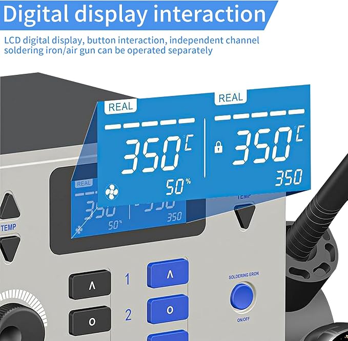 ST-8902D 1300W 2 in 1 Digital Rework Station With Hot Air Station and Soldering Station, Automatic Sleep Mode and Digital Display Function for Mobile Phone Repair, Laboratory, DIY