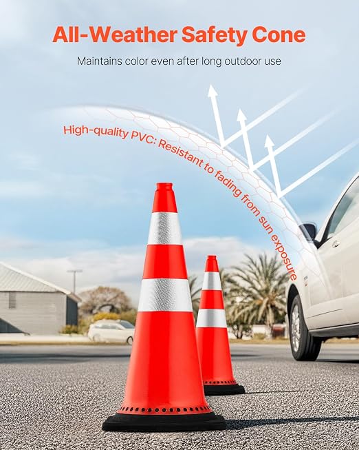 VEVOR Safety Cones, 8 Pack 30" Traffic Cones, PVC Orange Construction Cones with Reflective Collars and Black Weighted Base, for Traffic Control, Driveway Road Parking and School Improvement