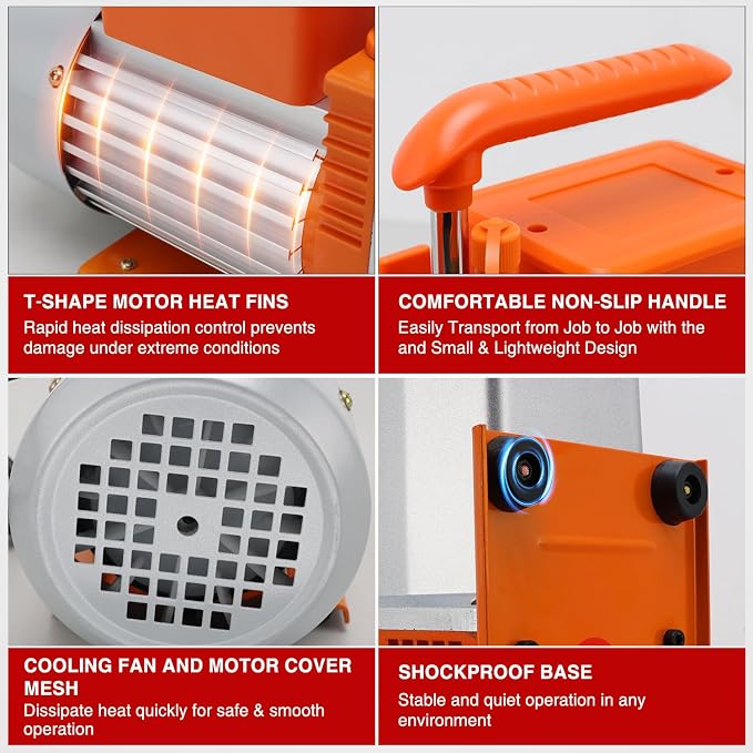 Nilight Vacuum Pump HVAC, 5 CFM 1/2 HP 110V 2 Stage AC Vacuum Pumps Kit for R22 R404a R134a R410a, 3x10⁻¹ Pa Ultimate Vacuum for Auto Air Conditioning Servicing Refrigerant Recharging, Oil Included