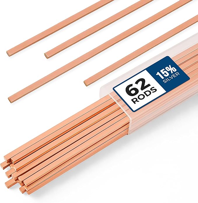 62 pcs Brazing Rods AWS BCuP-5 15% Silver Solder Phos Copper Brazing Alloy Flat Welding Rods 0.050"x1/8"x10" for HVAC, Refrigeration, and Industrial Applications