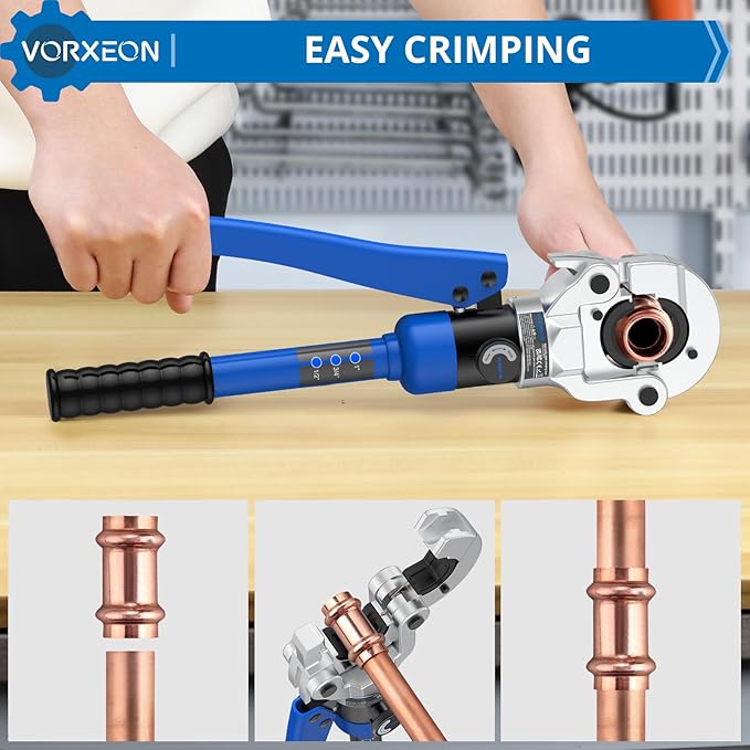 Hydraulic Copper pipe crimper with pipe cutter, Propress tool Vus Dies 1/2", 3/4", 1" With 360° Rotating head For Copper tube, Carbon/Stainless steel Pipes, With Durable Storage Case