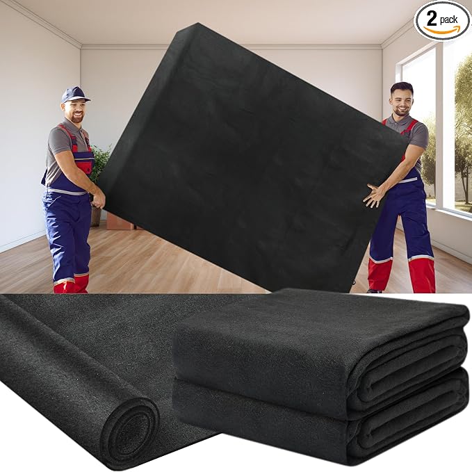 Fanfanwin 2 Pcs 80" X 144" Extra Large Moving Blankets Heavy Duty Packing Blankets Textile Shipping Furniture Pads furniture covers essentials for Protecting Wrapping Moving Supplies, Black