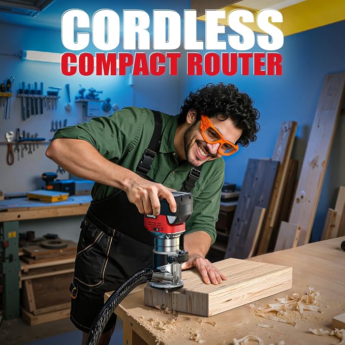Cordless Compact Router Compatible with Milwaukee Battery, 6 Variable Speeds Router Tool for Woodworking, 800W Fixed Base Wood Router with Trim Router Bits, Tool Only