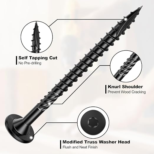 FMhotu #14 Heavy-Duty Wood Screws, Star Drive Deck Screws, Rust Resistant Timber Screws for Timber/Log/Landscaping Wood (2-7/8 Inch,30Pcs,Black)