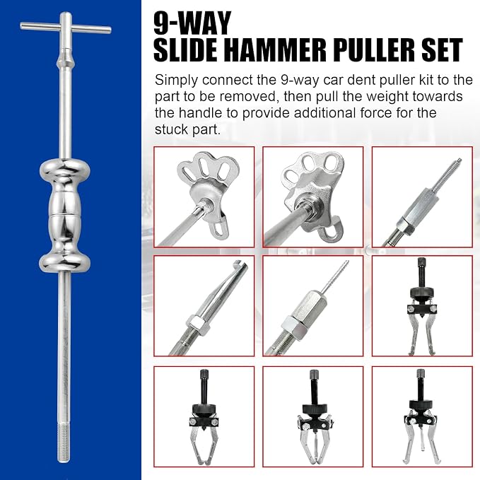 NYXOVA 19PCS Slide Hammer Puller Set, 9-Way Axle Bearing Puller Remover Kit, Rear Wheel Axle Bearing Remover & Dent Hub Gear Puller Tool