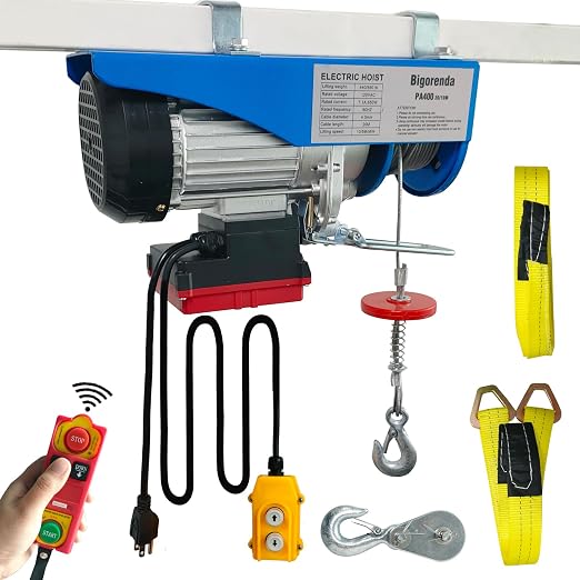 880lb Electric Hoist with Remote Control/Wired Control, Electric Hoist 2 in 1, 110v Electric Hoist with Single/Double Slings,65.6/33ft Lifting Height, for Factory Attic Garage Warehouse