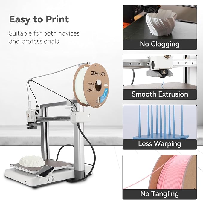 3DHoJor 6KG Bundle PLA+ Filament 1.75mm PLA 3D Printer Filament, 6 Pack 1kg(2.2lbs) Cardboard Spool, Dimensional Accuracy +/- 0.03mm, Fit Most FDM Printer (Black*3+Milky White*3)