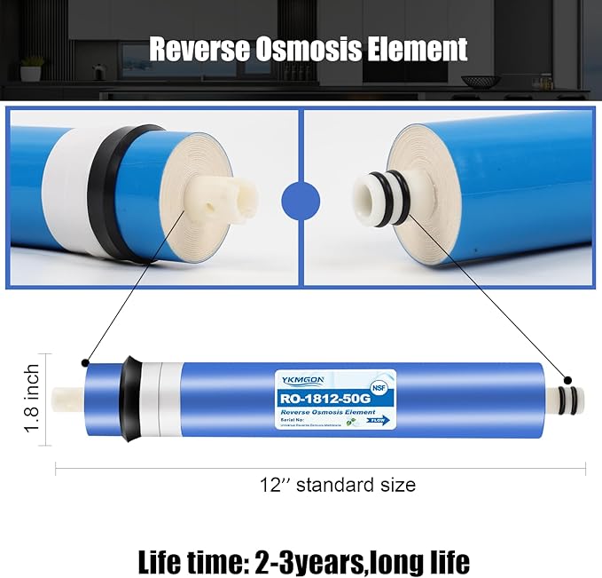 1812-50GPD Reverse Osmosis Membrane Kit with RO Membrane Housing,Wrench,1/4" Quick-Connect Fittings,Check Valve and Water Pipe Replacement for Under Sink Home Drinking RO Water Filter System