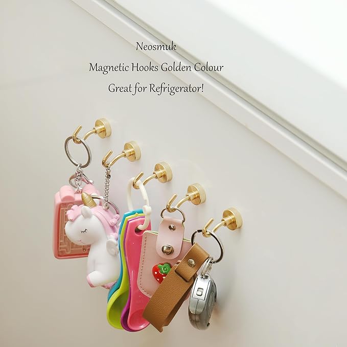 Neosmuk Magnetic Hooks,Heavy Duty Earth Magnets with Hook for Refrigerator, Extra Strong Cruise Hook for Hanging, Magnetic Hanger for Cabins, Grill (Gold, Pack of 20)