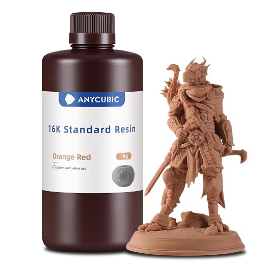 ANYCUBIC 16K 3D Printer Resin, Superior Precision & Low Shrinkage 3D Resin with Matte Finish, High Hardness, Low Odor, 405nm UV Resin for LCD DLP 3D Printers (Orange Red, 1kg)