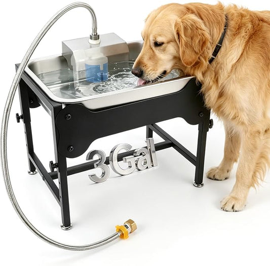 3 Gallons Elevated Automatic Water Dispenser for Dogs,4 Height Adjustable Outside Dog Water Bowl,Stainless Steel Dog Self Watering Bowl Livestock