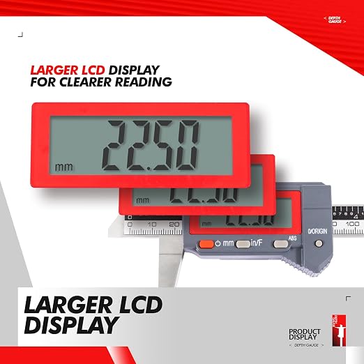 Absolute Digital Depth Caliper 0-150mm / 0-6" | ±0.02mm Accuracy, 0.01mm/0.0005" Resolution, Locking Dial, Electronic Depth Gauge