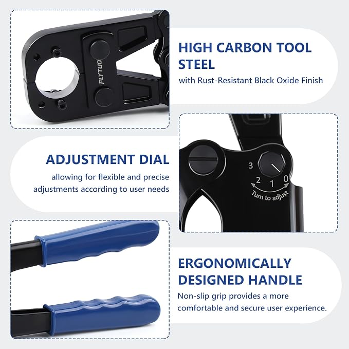 PEX Crimping Tool Set Interchangeable Jaw with 4 Sizes - 1", 1/2", 3/4", 3/8" for Copper Crimp Rings, Includes Go/No-Go Gauge, Complies with ASTM F1807 Standard