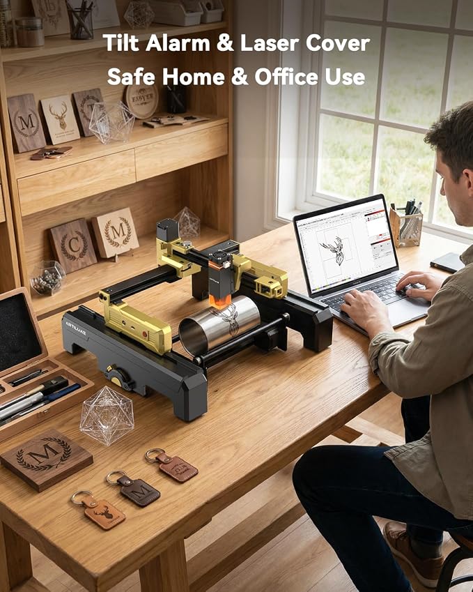 Artilume Laser Engraver Portable Cutter Machine APP-Control Riser & Protective Casing for Small Business 200x150mm Working Area for Wood Leather Acrylic Coated Metal–DIY & Crafting T1-3W