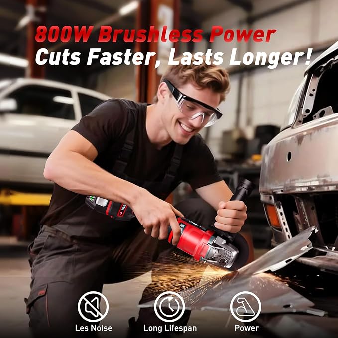 Cordless Angle Grinder 21V, 4-1/2" Battery Grinder with 2 Batteries, LED Display, Power Burshless motor, Variable Speed for Metal Cutting Grinding, Rust Removal