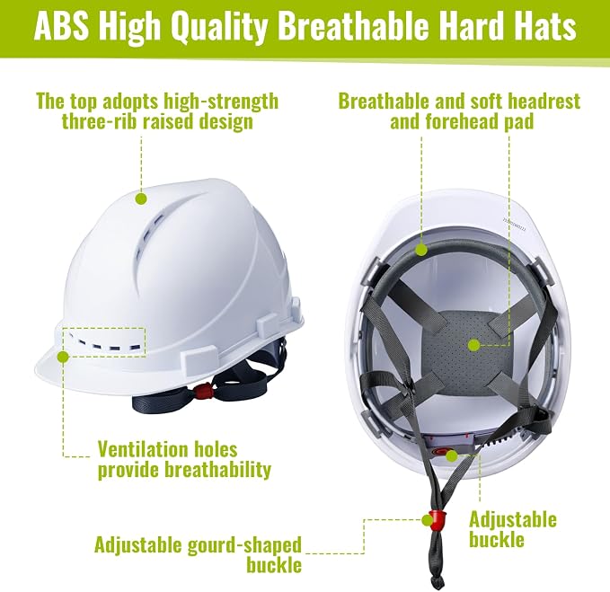 Mumufy 18 Pcs Construction Safety Kit Includes Cap Style Hard Hat White, High Visibility Vest, Clear Safety Glasses Adjustable Professional Ppe Bulk Set for 6 People, Industrial Work Gear Bundle
