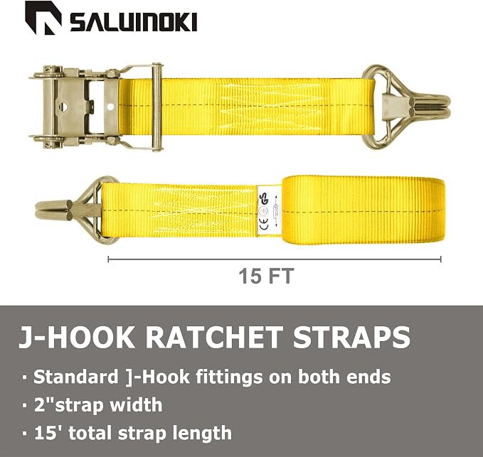 8Pack 2 inch Ratchet Straps Heavy Duty 15 ft J Hook with Anti-Loss Lock, 2 inch Tie Down Straps for Trucks, Cargo Straps Ratcheting Yellow