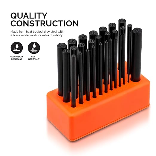 NEIKO 02621A Transfer Punch Set with Premium Heat-Treated Alloy Steel Punches, Hole-PunchSet, Punch Sizes 3/32" to 1/2", 28-Piece Kit (Pack of 10)