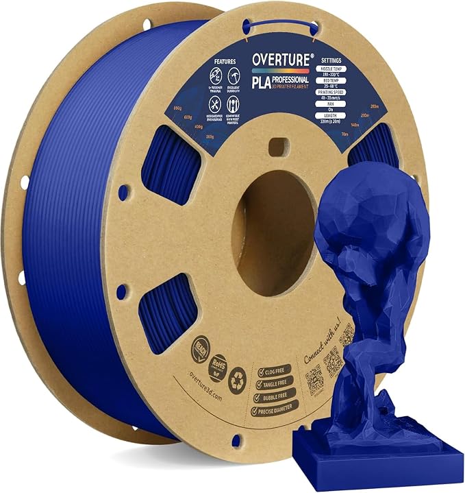 OVERTURE PLA Plus (PLA+) Filament 1.75mm, Stronger & More Durable, Professional Toughness 3D Printer Filament 1kg (2.2lbs), High Precision +/- 0.02mm, Tangle-Free (Dark Blue)