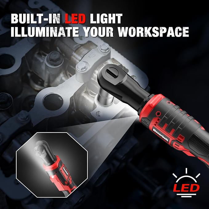 20V 3/8" Cordless Electric Ratchet Wrench Set, 88 Ft-lbs(120N.m), 500 RPM | 2PCS 2000mAh Batteries, Variable Speed, LED Light, 5 Sockets, 1/2" Adapter, 3" Extension Bar