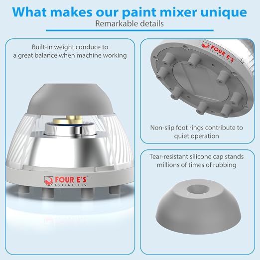 FOUR E'S SCIENTIFIC 5000 RPM Vortex Mixer Paint Shaker, Touch Function for Model Paint, Lash Extensions Adhesive, Nail Polish with Extra Grey Silicone Cap & 100 Pcs Stainless Steel Mixing Balls