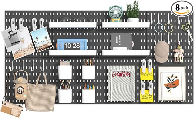 8-Pack 22"x44" Plastic Pegboard Panels Durable Modular Organizer Boards for Wall Storage, Garage, Workshop & Craft Room – Lightweight & Easy to Install