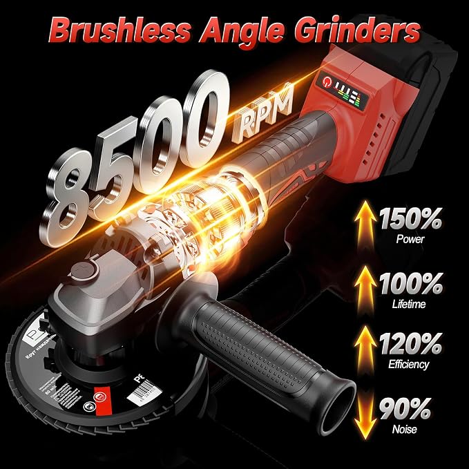 Cordless Angle Grinder Compatible with Milwaukee 18V Battery(NO Battery), 3 Variable Speed Brushless Motor Up to 8500 RPM, 4 1/2 Angle Grinder for Metal Grinding, Polishing, Cutting, 5/8"-11 Spindle